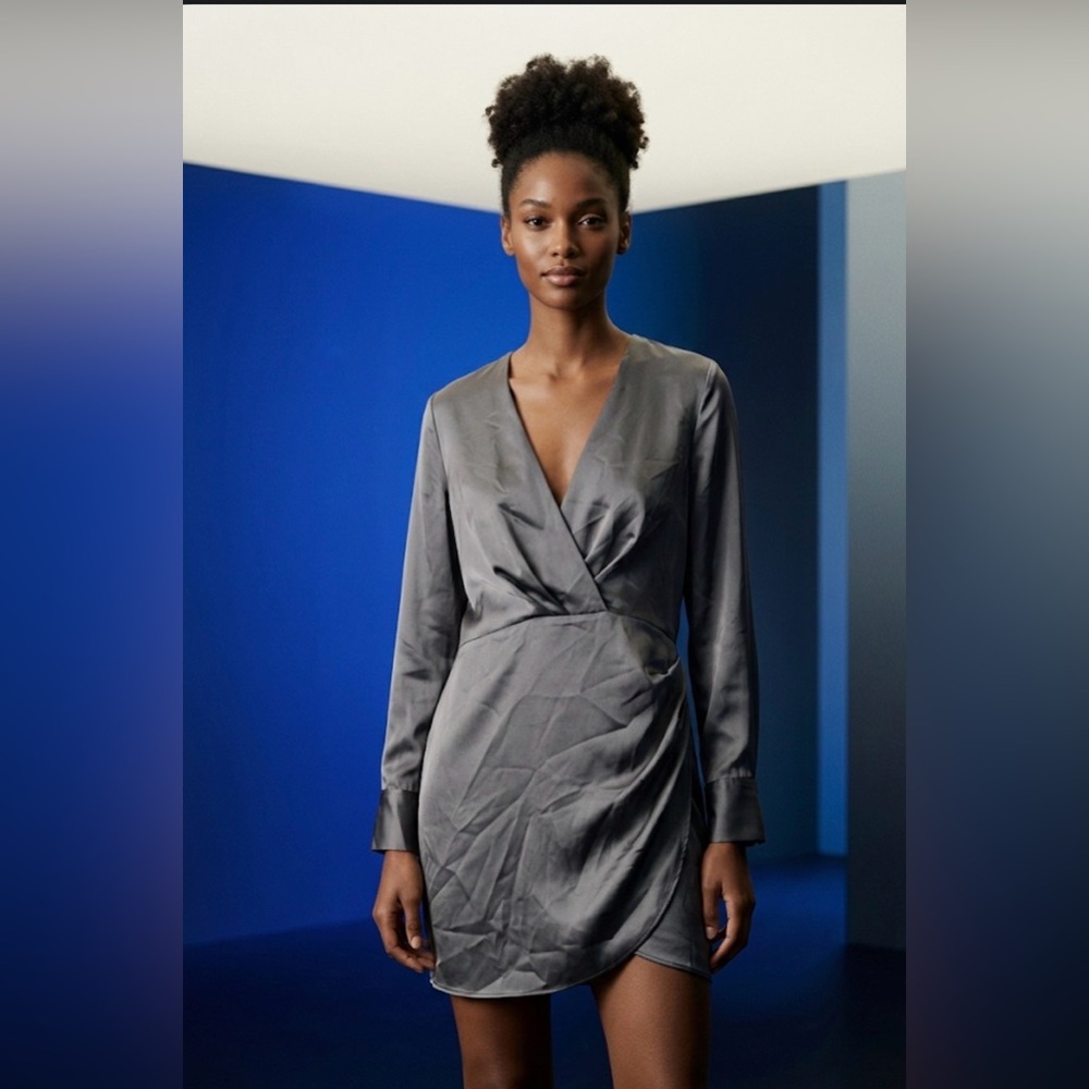 Zara Silver Satin V-Neck Dress